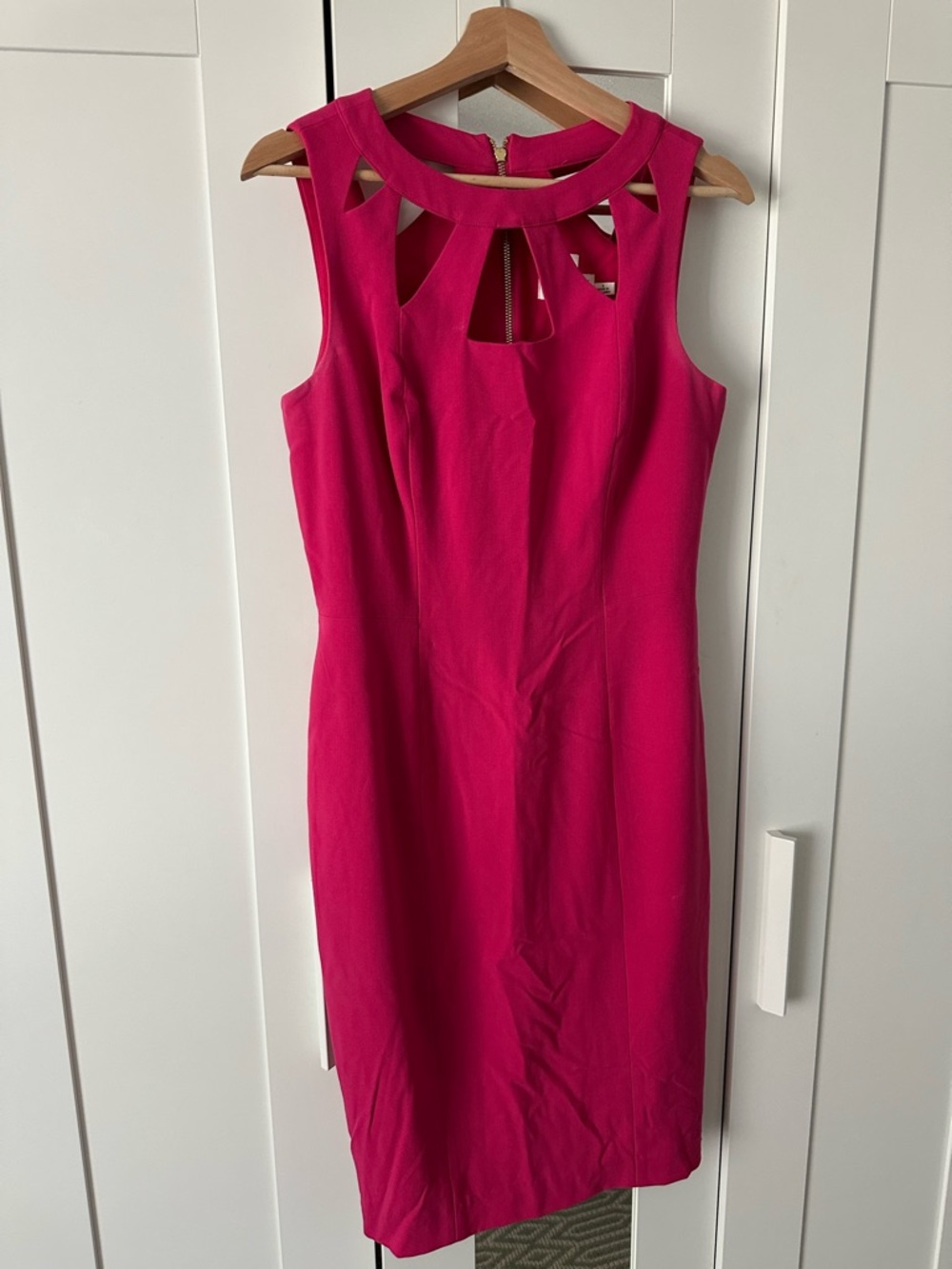 Eliza J Hot Pink Sleeveless Midi Sheath Dress with Cutout Neckline